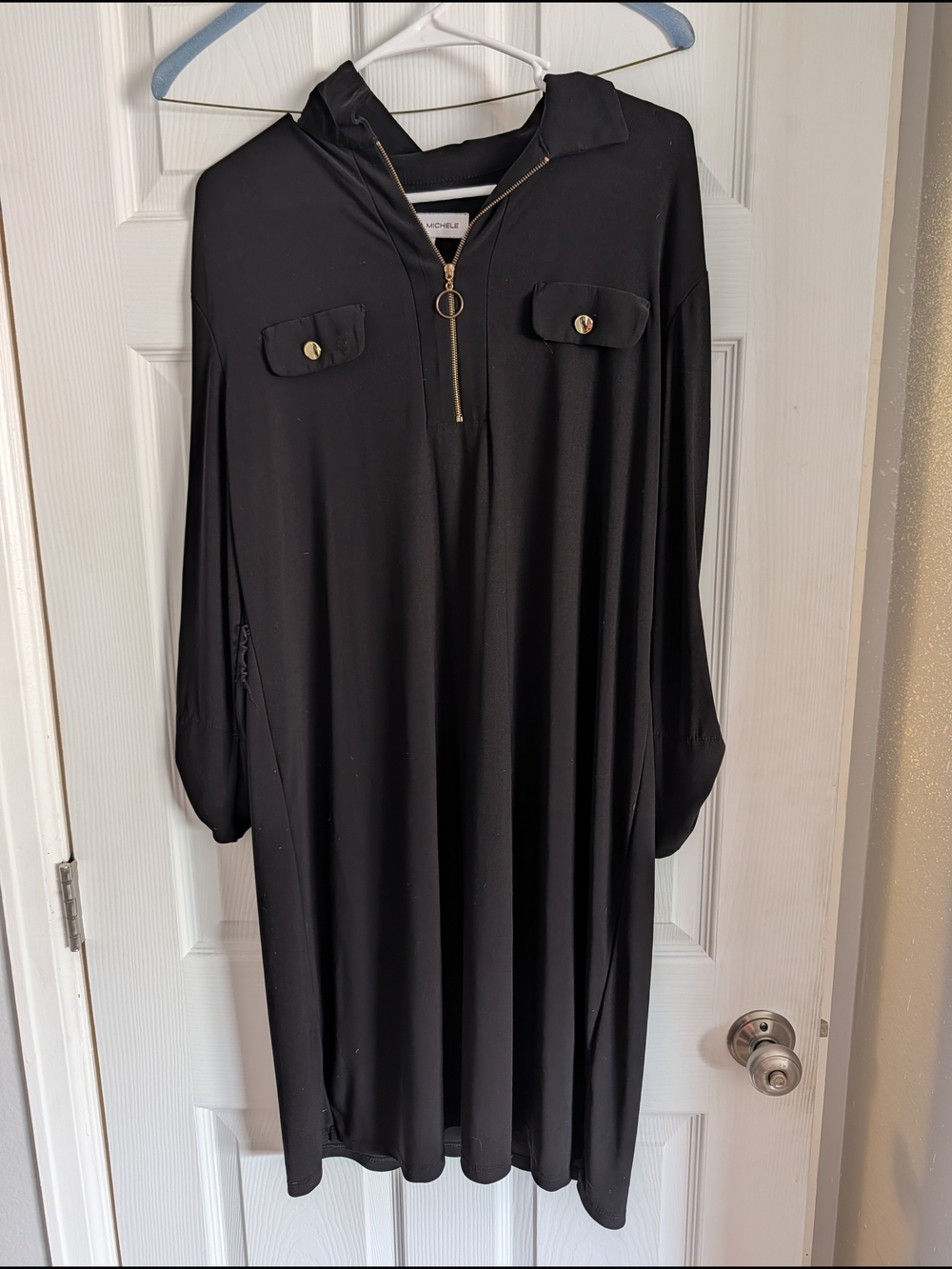 Emma & Michele Black Long Sleeve Zip-Front Shirt Dress